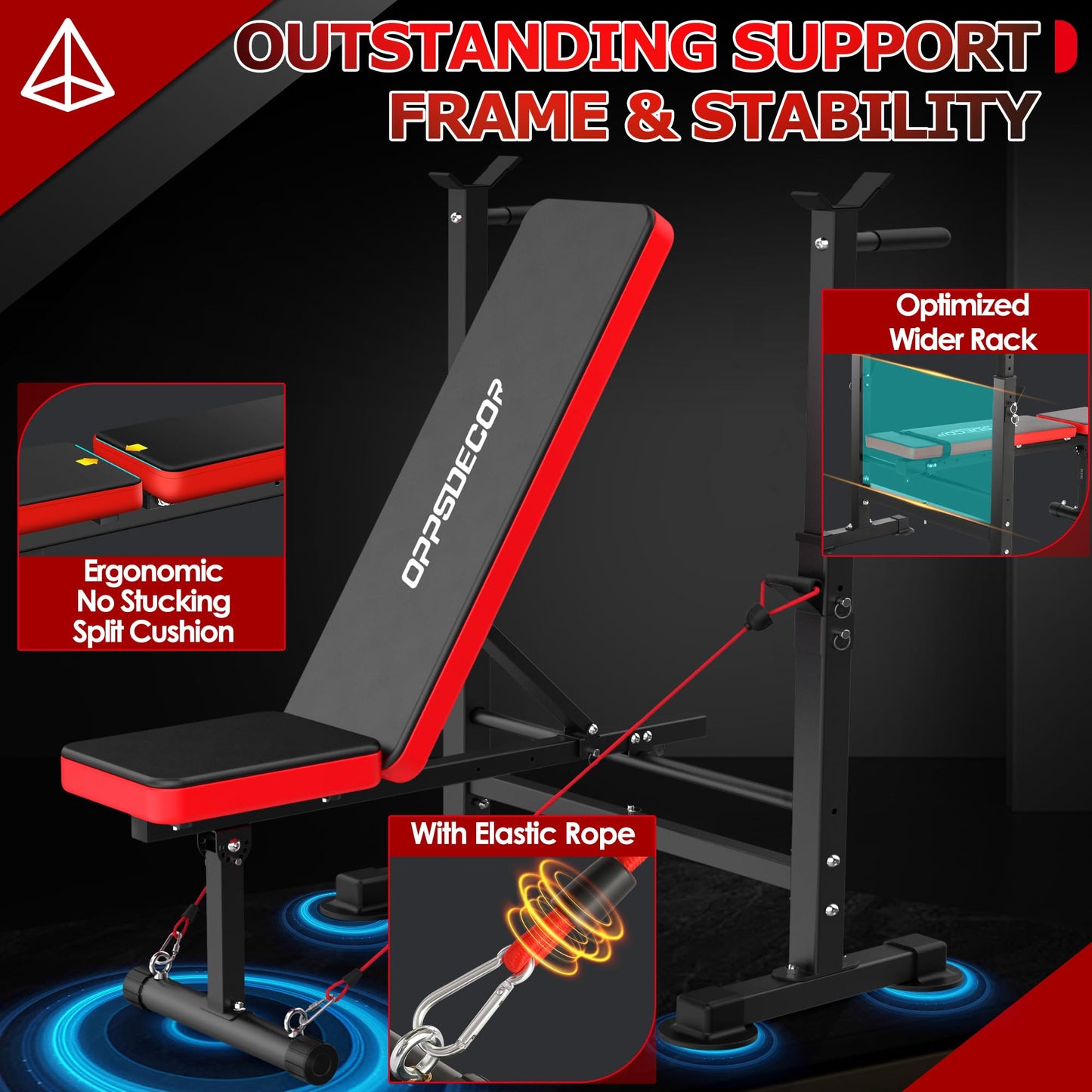 OPPSDECOR 6-in-1 Adjustable Weight Bench Set with Squat Rack – Leg Developer and Preacher Curl Rack for Home Gym Strength Training, Supports 660 lbs