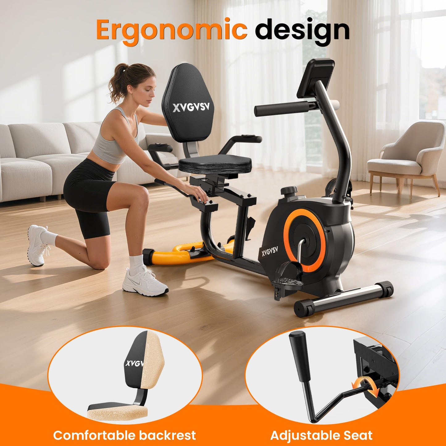 **Recumbent Exercise Bike for Home Use – Quiet Stationary Bike for Adults & Seniors, 16-Level Magnetic Resistance, Adjustable Seat, 400LB Capacity, with Pulse Sensors & LCD Display for Tracking Fitness Progress**