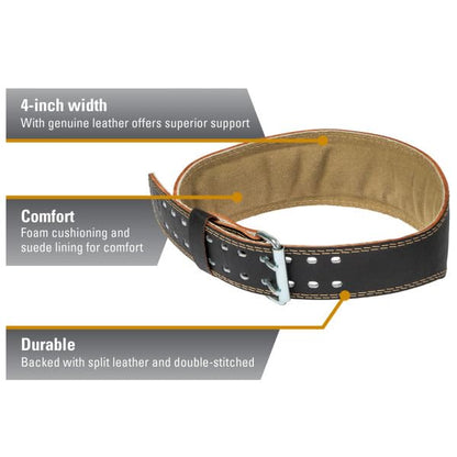 Padded Leather Weightlifting Belt, 4" or 6" Wide, Suede Lining & Foam Cushioning, Heavy-Duty Dual Prong Steel Buckle for Lifting Support
