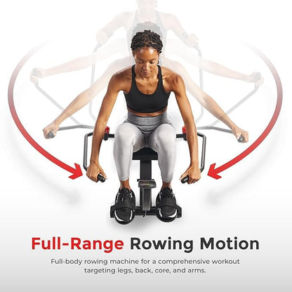 **Sunny Health & Fitness Compact Full-Motion Rowing Machine – Adjustable Resistance Rower for Low-Impact Full-Body Workouts, Long Slide Rail, Space-Saving Foldable Design, Compatible with SunnyFit App**
