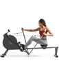 **Sunny Health & Fitness Compact Full-Motion Rowing Machine – Adjustable Resistance Rower for Low-Impact Full-Body Workouts, Long Slide Rail, Space-Saving Design, Compatible with Free SunnyFit App**
