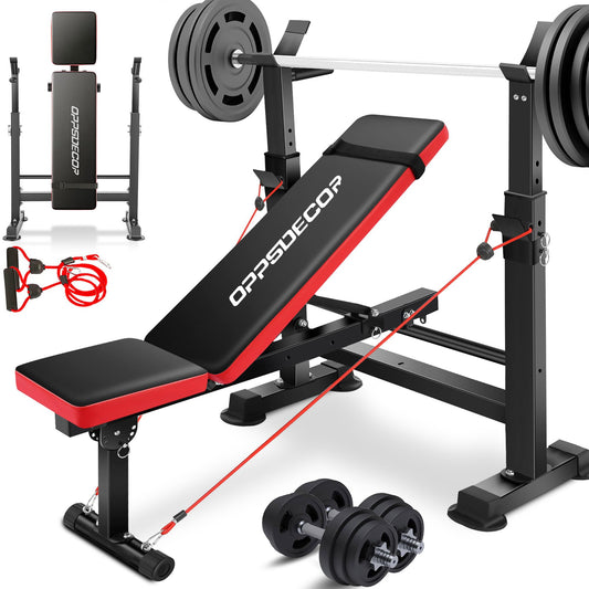 OPPSDECOR 6-in-1 Adjustable Weight Bench Set with Squat Rack – Leg Developer and Preacher Curl Rack for Home Gym Strength Training, Supports 660 lbs