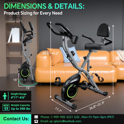 **Foldable Exercise Bike Stationary Bike for Home – 5-in-1 Indoor Workout X-Bike 2025 Model 817, Adjustable Cycling Bike with 16-Level Quiet Magnetic Resistance, 6.6 lbs Flywheel & 300 lbs Weight Capacity**