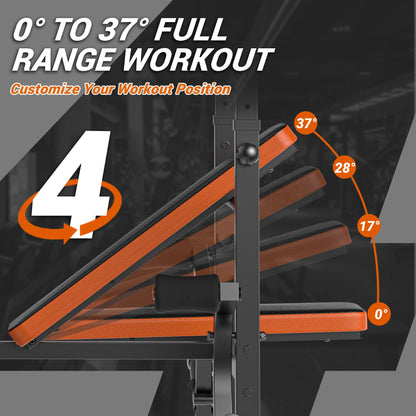 XDDIAS 6-in-1 Olympic Weight Bench Set, 770LBS Adjustable Workout Bench with Rack, Leg Extension & Preacher Pad – Flat/Incline Bench Press for Home Gym Strength Training