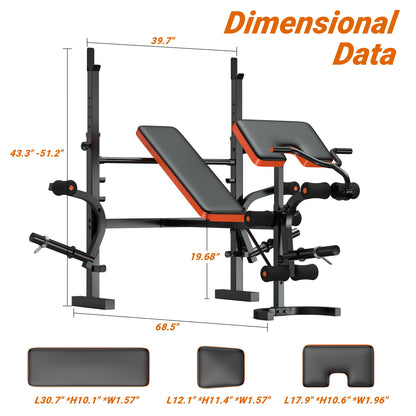 XDDIAS 6-in-1 Olympic Weight Bench Set, 770LBS Adjustable Workout Bench with Rack, Leg Extension & Preacher Pad – Flat/Incline Bench Press for Home Gym Strength Training