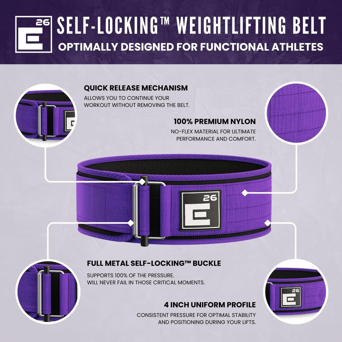 Self-Locking Weight Lifting Belt, Premium Support Belt for Functional Fitness, Olympic Lifting, and Deadlift Training, Men and Women