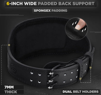 Leather Weight Lifting Belt for Men and Women, 4"–6" Padded Lumbar Support with 10 Adjustable Holes for Weightlifting, Deadlifts, Squats, and Strength Training