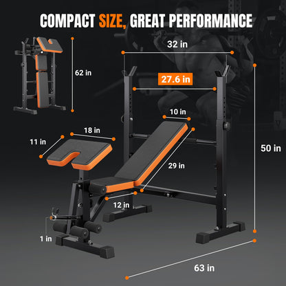 YOLEO 6-in-1 Adjustable Weight Bench Set for Home Gym – Folding Workout Bench with Bench Press, Leg Extension, Preacher Curl, and Sit-Up Station
