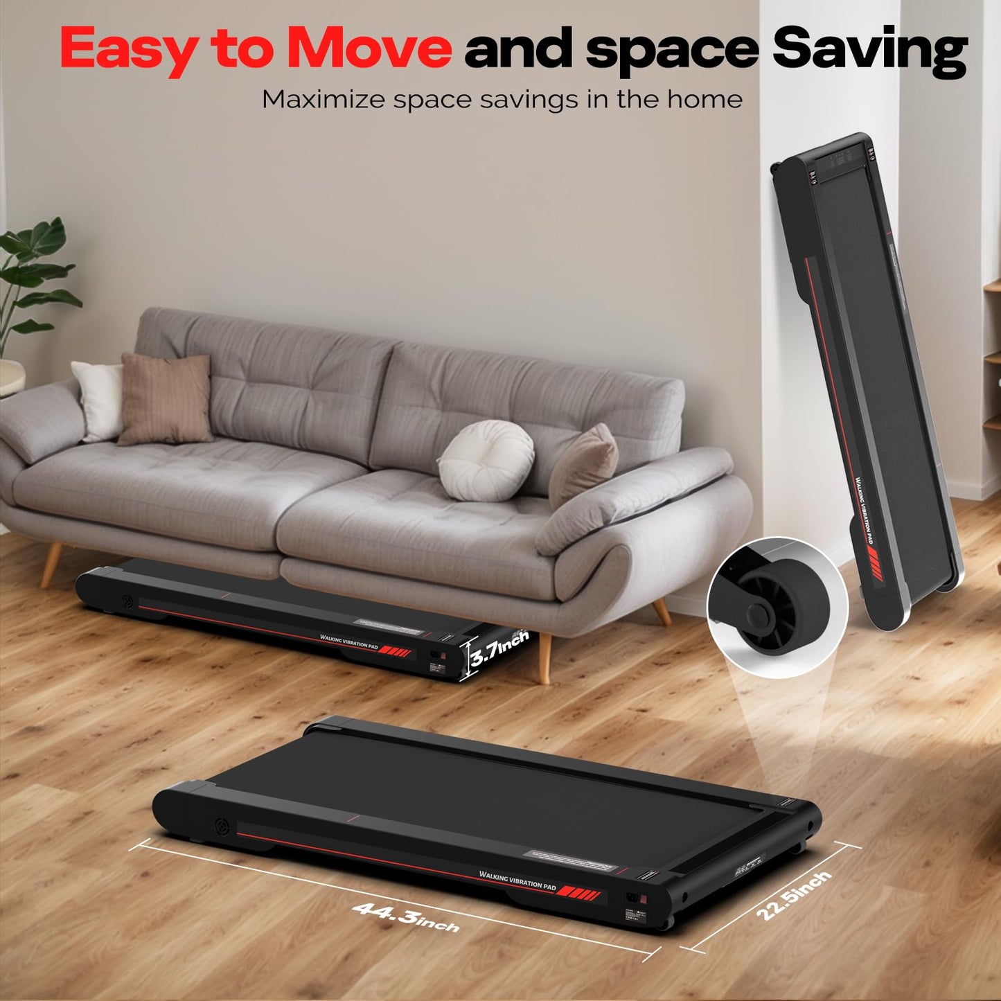 3 in 1 Under Desk Walking Treadmill Pad with APP, 400W Low Noise Portable Vibration Pad with Remote for Home Office