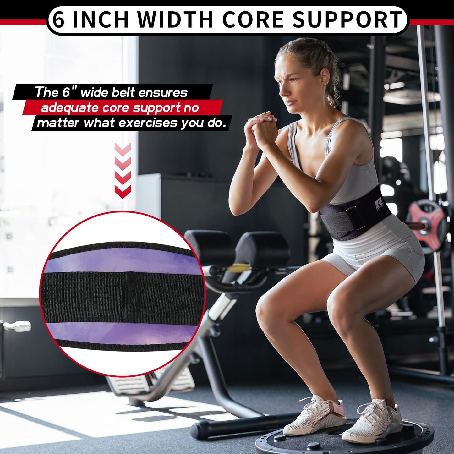 Weight Lifting Belt for Men and Women, 6-Inch Black/Camouflage Belt for Squats, Lunges, Deadlifts, and Thrusters