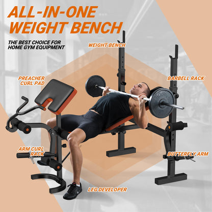 XDDIAS 6-in-1 Olympic Weight Bench, 770LBS Adjustable Bench Press Set with Rack, Leg Extension & Preacher Pad – Flat/Incline Workout Bench for Home Gym Strength Training