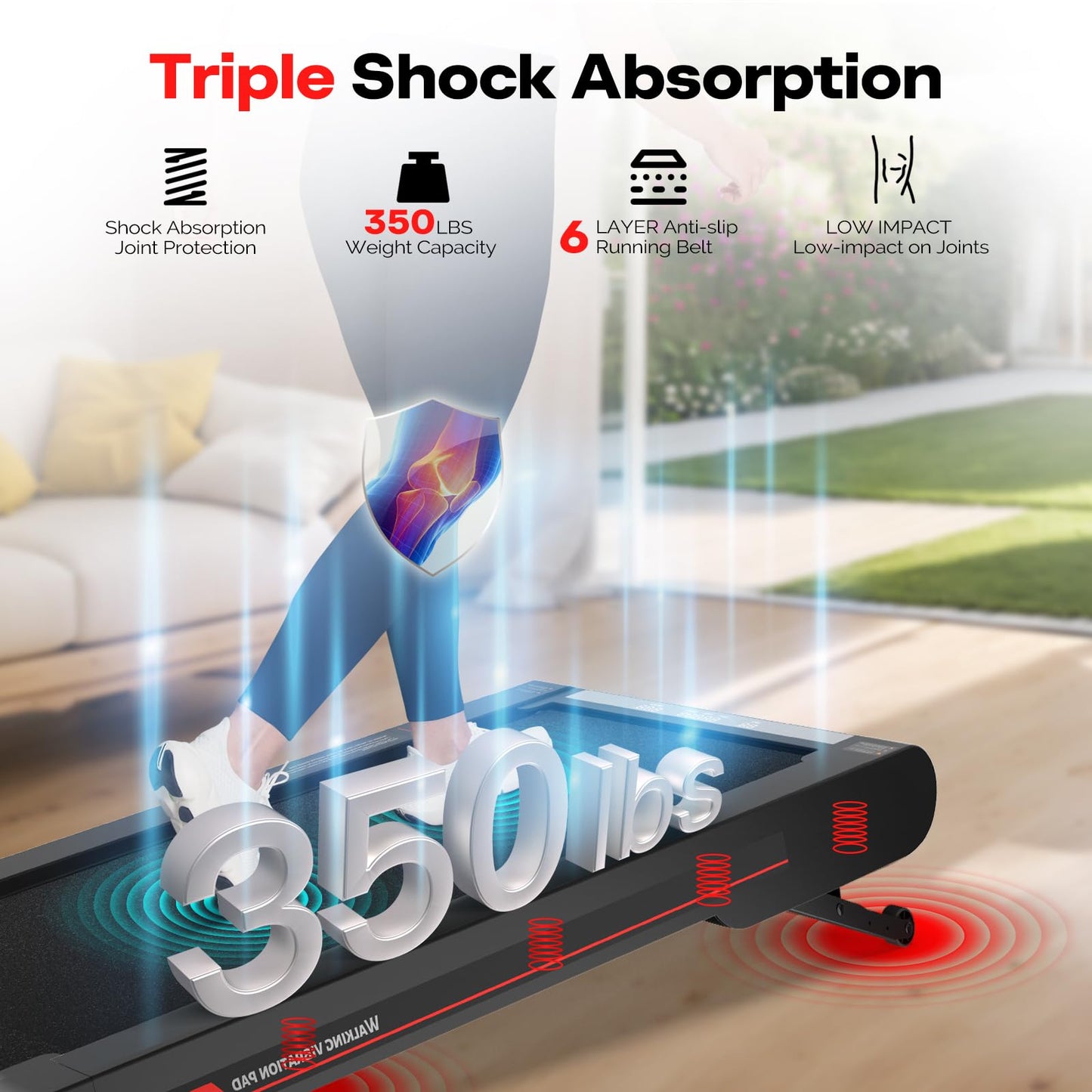 3 in 1 Under Desk Walking Treadmill Pad with APP, 400W Low Noise Portable Vibration Pad with Remote for Home Office