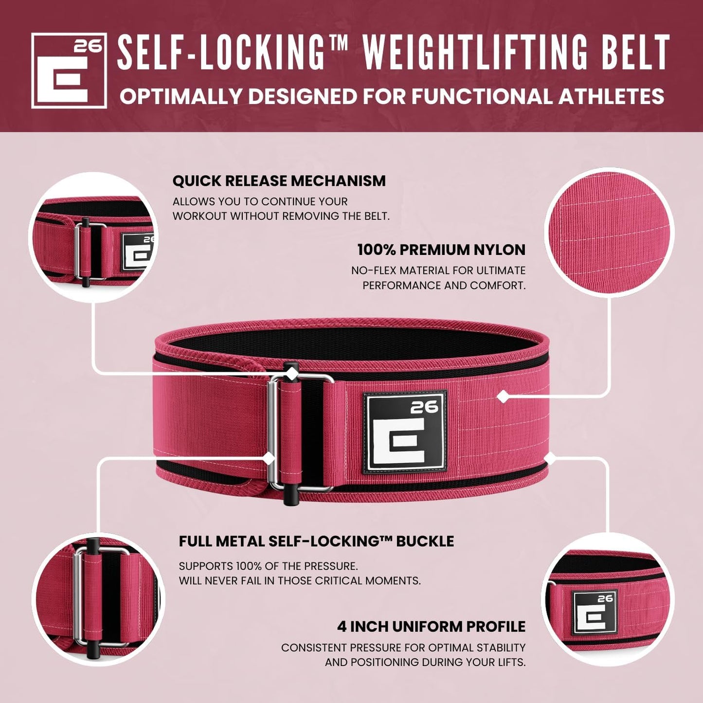 Self-Locking Weight Lifting Belt, Premium Support Belt for Functional Fitness, Olympic Lifting, and Deadlift Training, Men and Women