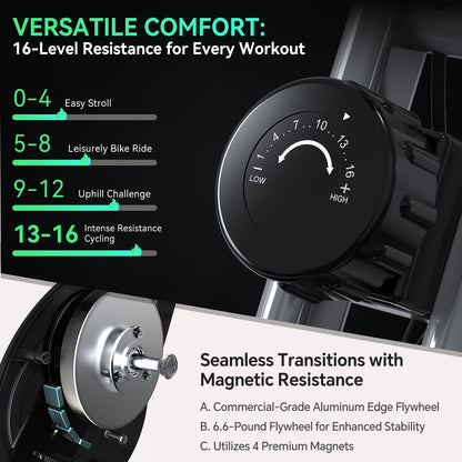 **Foldable Exercise Bike Stationary Bike for Home – 5-in-1 Indoor Workout X-Bike 2025 Model 817, Adjustable Cycling Bike with 16-Level Quiet Magnetic Resistance, 6.6 lbs Flywheel & 300 lbs Weight Capacity**