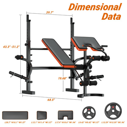 XDDIAS 6-in-1 Olympic Weight Bench, 770LBS Adjustable Bench Press Set with Rack, Leg Extension & Preacher Pad – Flat/Incline Workout Bench for Home Gym Strength Training