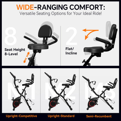 **Foldable Exercise Bike for Home – 5-in-1 Stationary Indoor Workout Bike, 2025 Designed 817 X-Bike with 16-Level Quiet Magnetic Resistance, 6.6 lbs Flywheel & 300 lbs Weight Capacity**