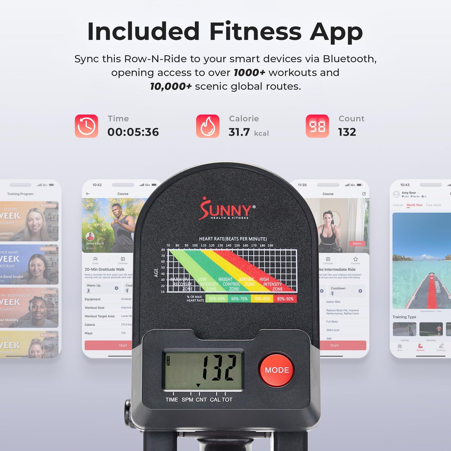 **Sunny Health & Fitness Compact Full-Motion Rowing Machine – Adjustable Resistance Full-Body Rower for Home Gym, Low-Impact Workout Equipment with Long Slide Rail, Space-Saving Design & SunnyFit App Compatibility**