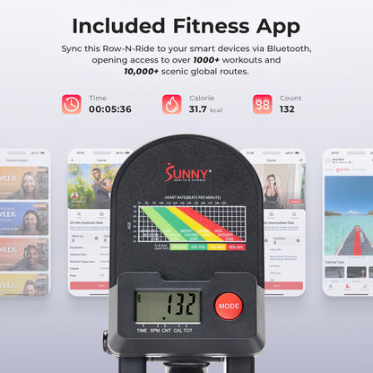 **Sunny Health & Fitness Compact Full-Motion Rowing Machine – Adjustable Resistance Full-Body Rower for Home Gym, Low-Impact Workout Equipment with Long Slide Rail, Space-Saving Design & SunnyFit App Compatibility**