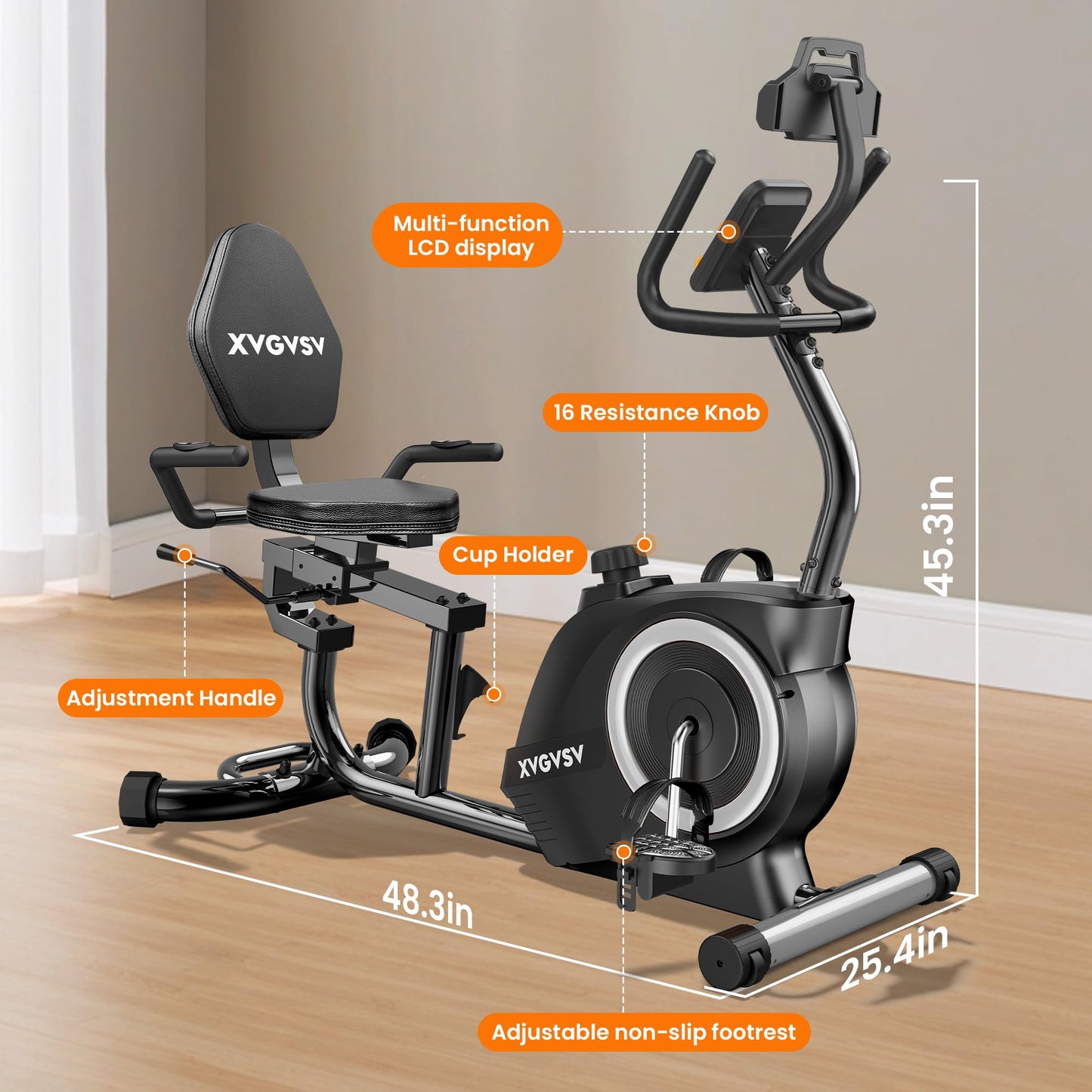 **Recumbent Exercise Bike for Home – Quiet Magnetic Stationary Bike for Adults & Seniors, 16-Level Resistance, Adjustable Seat, 400LB Capacity, Heart Rate Pulse Sensors & LCD Monitor**