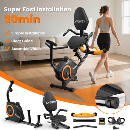 **Recumbent Exercise Bike for Home Use – Quiet Stationary Bike for Adults & Seniors, 16-Level Magnetic Resistance, Adjustable Seat, 400LB Capacity, with Pulse Sensors & LCD Display for Tracking Fitness Progress**