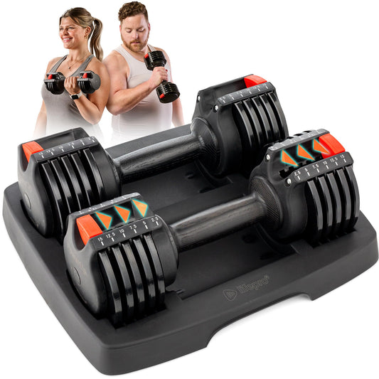 Adjustable 5-in-1 Dumbbell Set 15/25/43/55 lbs with Rack, Quick-Adjust Compact Hand Weights for Home Gym Fitness