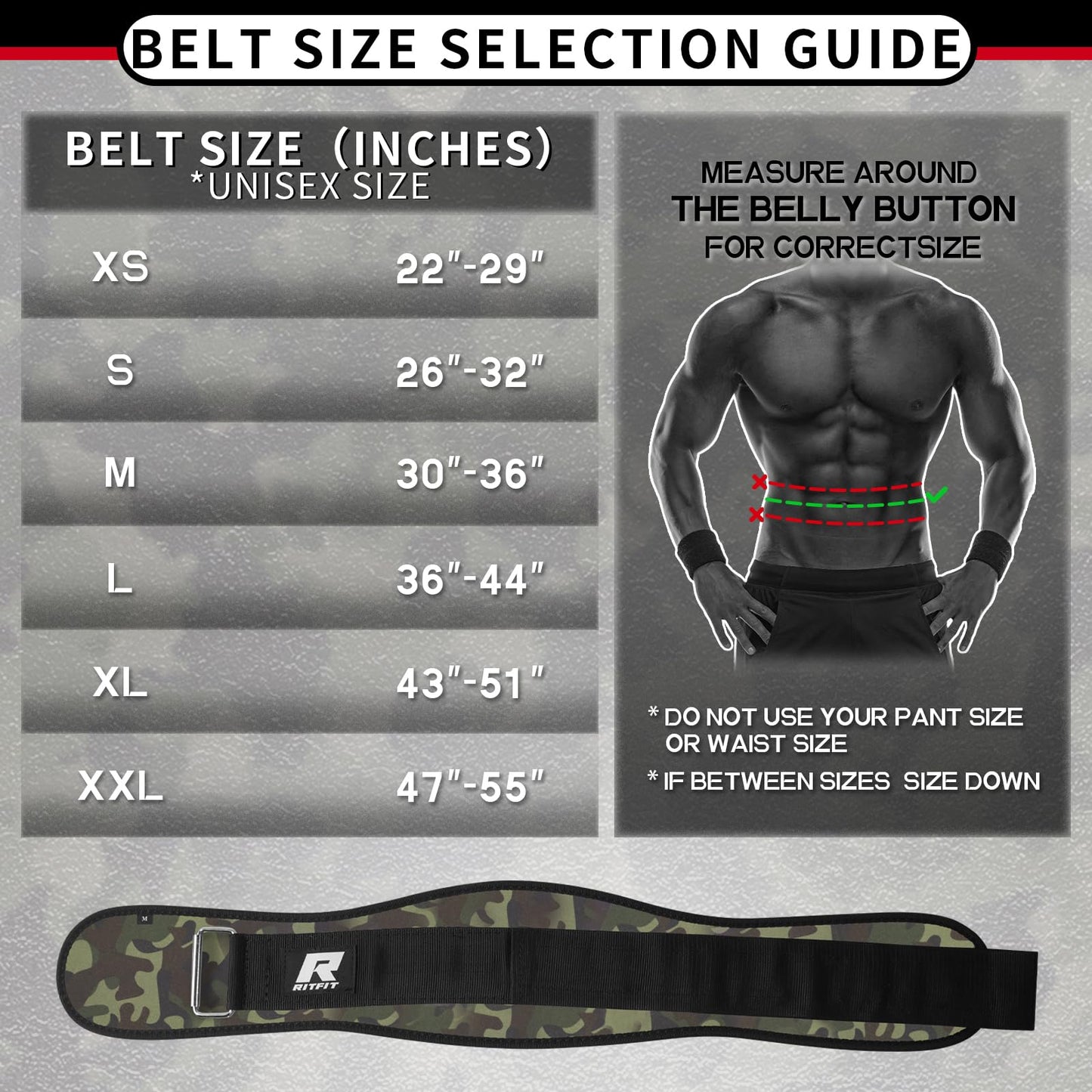 Weight Lifting Belt for Men and Women, 6-Inch Black/Camouflage Belt for Squats, Lunges, Deadlifts, and Thrusters