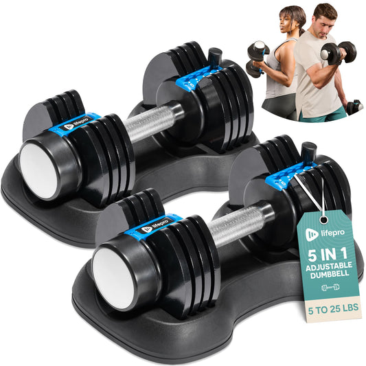 Adjustable 5-in-1 Dumbbell Set 15/25/43/55 lbs with Rack, Quick-Adjust Compact Hand Weights for Home Gym Fitness