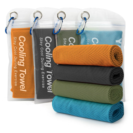 YESLIFE 4 Pack Cooling Towels (40"x12") – Soft, Breathable Gym Towels for Men & Women | Quick Dry Workout Towels for Yoga, Running, Sports & Outdoor Activities (Black, Army Green, Orange, Blue)