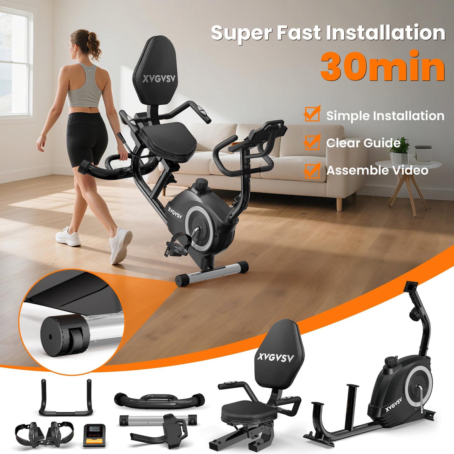 **Recumbent Exercise Bike for Home – Quiet Magnetic Stationary Bike for Adults & Seniors, 16-Level Resistance, Adjustable Seat, 400LB Capacity, Heart Rate Pulse Sensors & LCD Monitor**