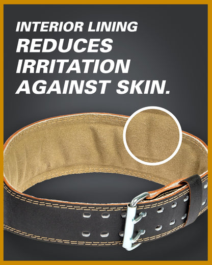 Padded Leather Weightlifting Belt, 4" or 6" Wide, Suede Lining and Foam Cushioning, Heavy-Duty Dual Prong Steel Buckle for Lifting Support