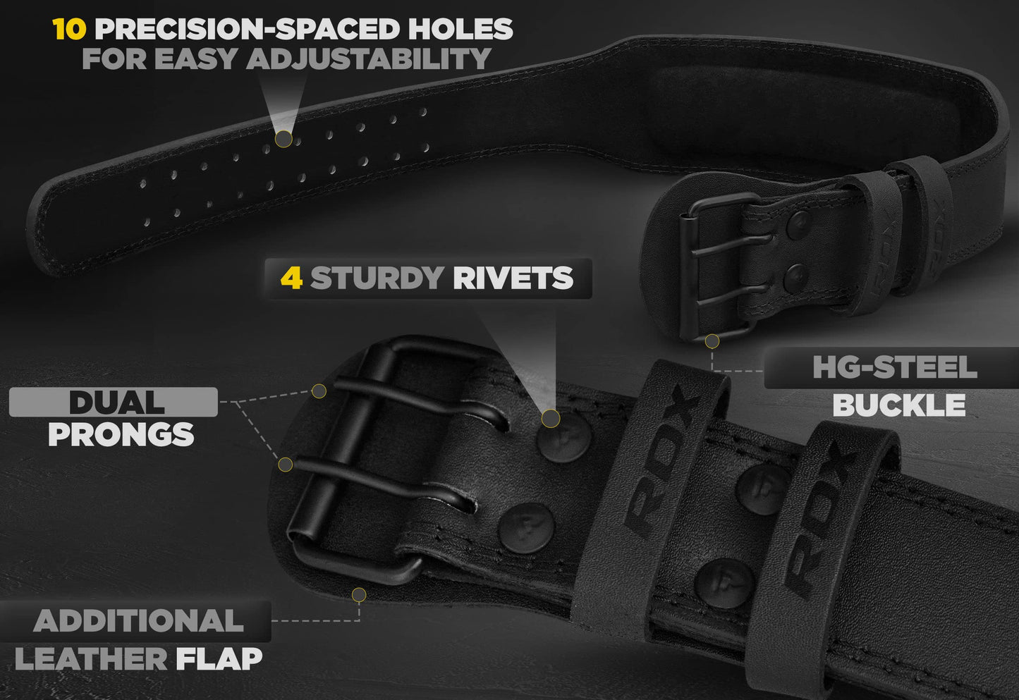 Leather Weight Lifting Belt for Men and Women, 4"–6" Padded Lumbar Support with 10 Adjustable Holes for Deadlift, Squats, and Strength Training