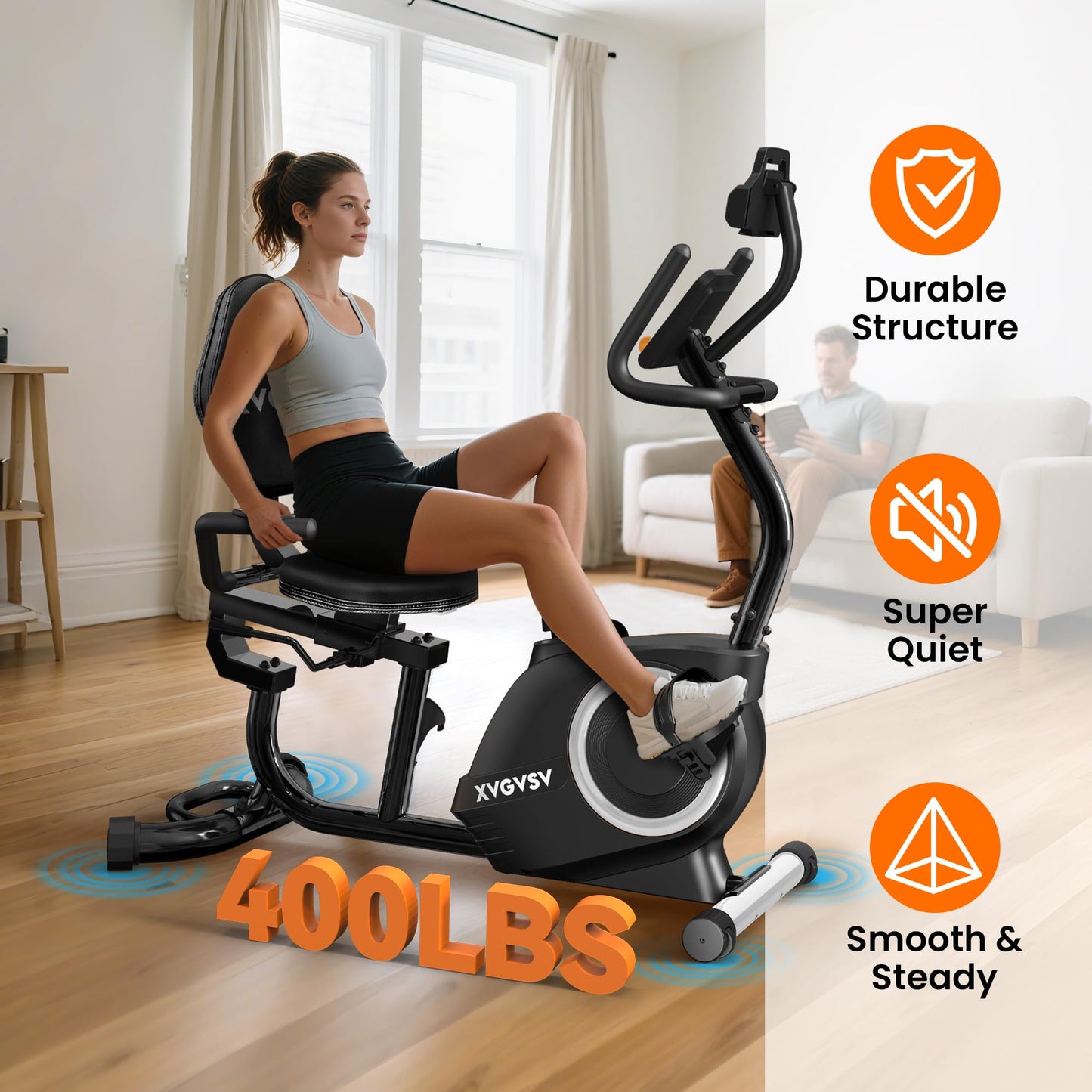 **Recumbent Exercise Bike for Home – Quiet Magnetic Stationary Bike for Adults & Seniors, 16-Level Resistance, Adjustable Seat, 400LB Capacity, Heart Rate Pulse Sensors & LCD Monitor**
