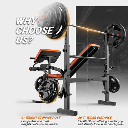 XDDIAS 6-in-1 Olympic Weight Bench Set, 770LBS Adjustable Workout Bench with Rack, Leg Extension & Preacher Pad – Flat/Incline Bench Press for Home Gym Strength Training