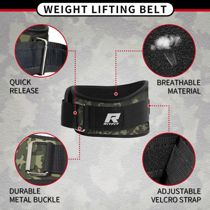 Weight Lifting Belt for Men and Women, 6-Inch Black/Camouflage Belt for Squats, Lunges, Deadlifts, and Thrusters
