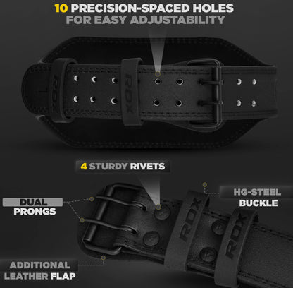 Leather Weight Lifting Belt for Men and Women, 4"–6" Padded Lumbar Support with 10 Adjustable Holes for Weightlifting, Deadlifts, Squats, and Strength Training