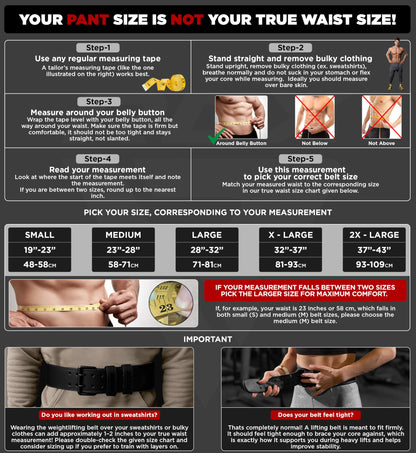 Leather Weight Lifting Belt for Men and Women, 4"–6" Padded Lumbar Support with 10 Adjustable Holes for Deadlifts, Squats, and Strength Training