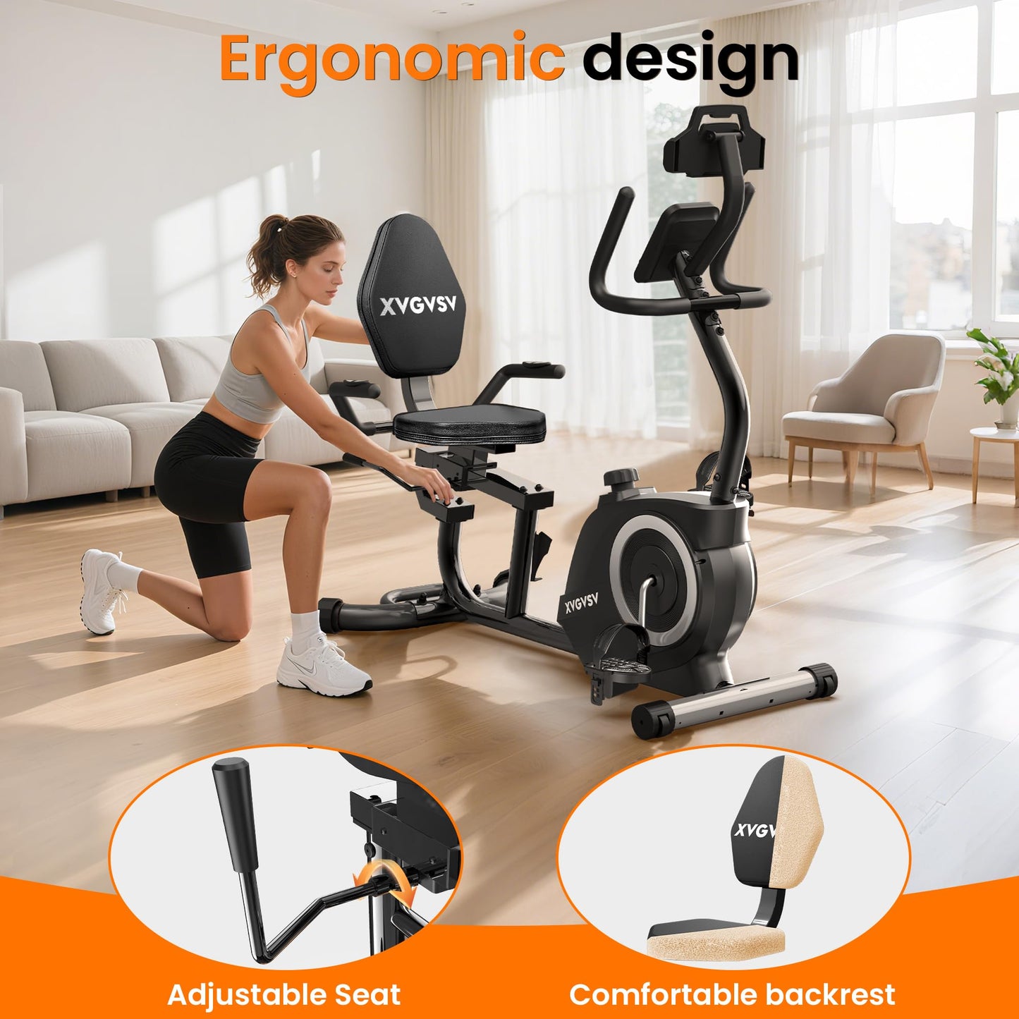 **Recumbent Exercise Bike for Home – Quiet Magnetic Stationary Bike for Adults & Seniors, 16-Level Resistance, Adjustable Seat, 400LB Capacity, Heart Rate Pulse Sensors & LCD Monitor**