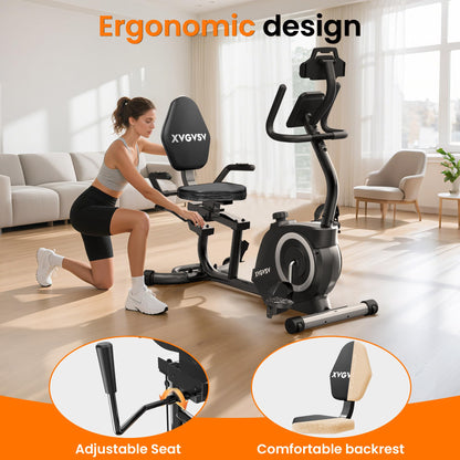 **Recumbent Exercise Bike for Home – Quiet Magnetic Stationary Bike for Adults & Seniors, 16-Level Resistance, Adjustable Seat, 400LB Capacity, Heart Rate Pulse Sensors & LCD Monitor**